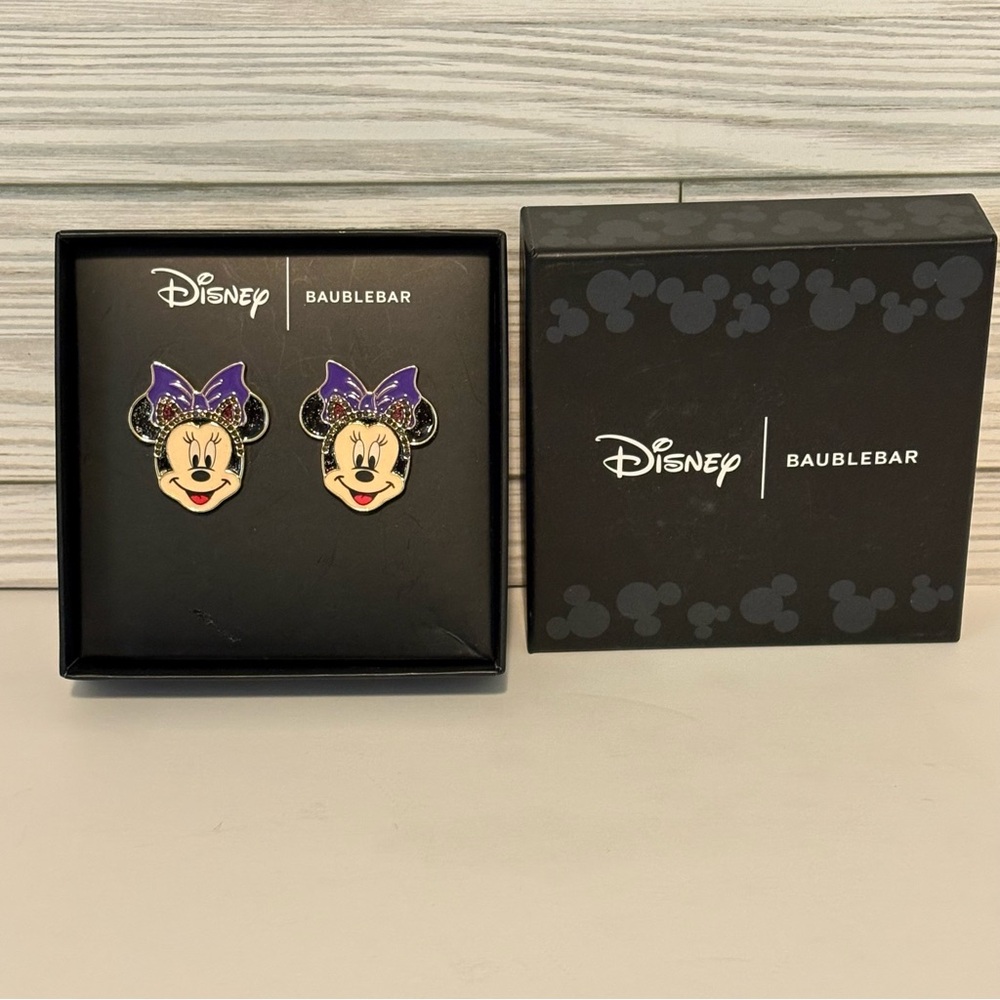 Disney x BaubleBar Minnie Mouse Halloween Cat Costume Stud Earrings NIB Purple